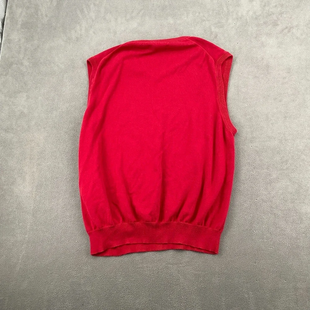 Chaps Sweater Vest Mens 2XL Red Embroidered Logo Cotton Tight Knit Ribbed V Neck